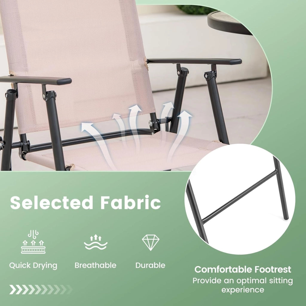 Set di Mobili da Giardino Con Ombrellone, Tavolo da Bistrot Con 2 Sedie Pieghevoli, 4 Pezzi, Set da Balcone Rotondo