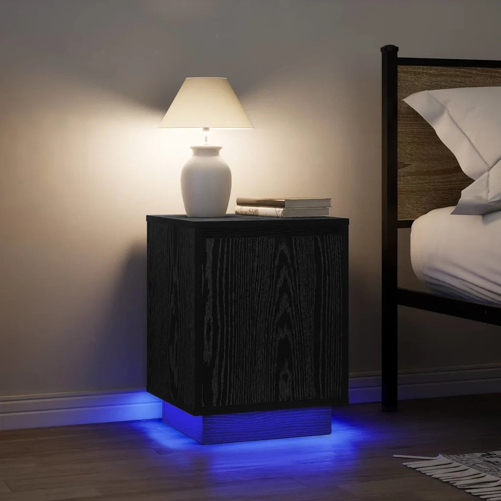 Comodino con Luci LED-Tavolino da notte Nero 38x34x50 cm 306374