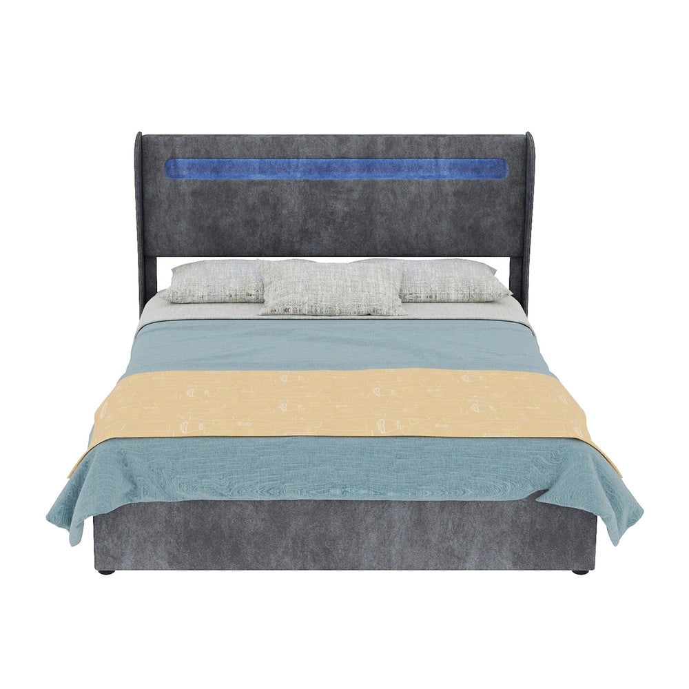 Letto Contenitore Imbottito con LED ¨C MINIMAL ¨C Grigio 140x200 con Materasso