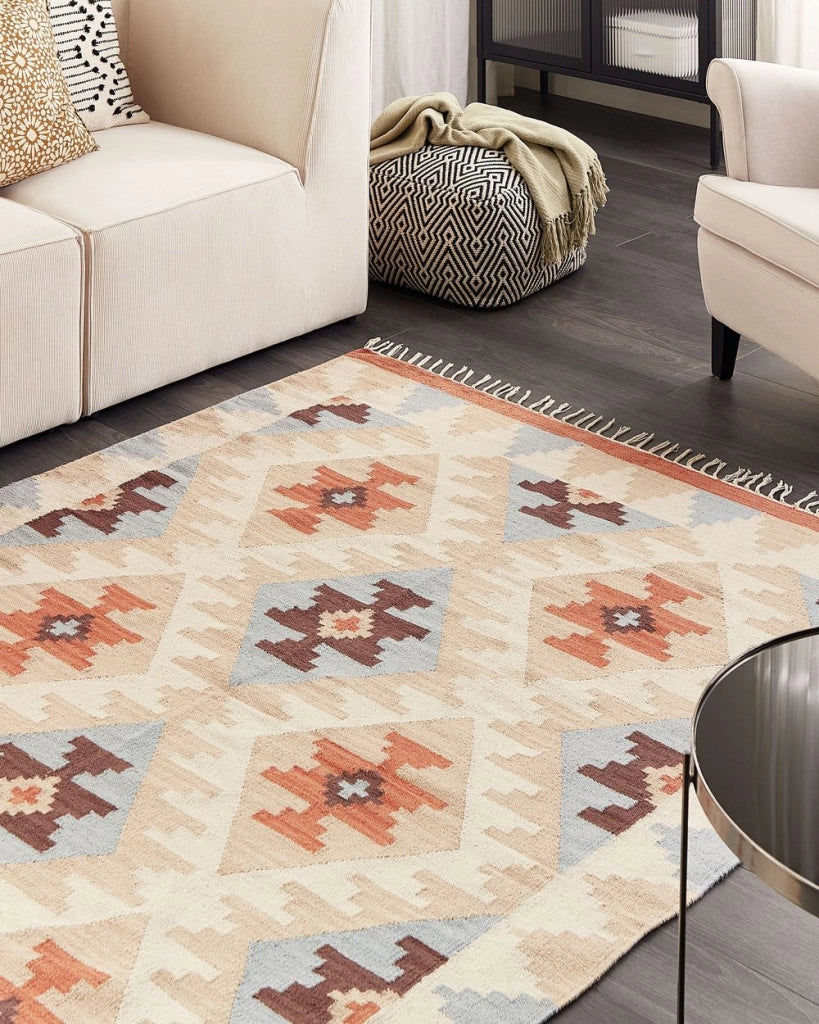 Tappeto Kilim in cotone multicolore 160 x 230 cm reversibile con motivo geometrico rettangolare Tradizionale