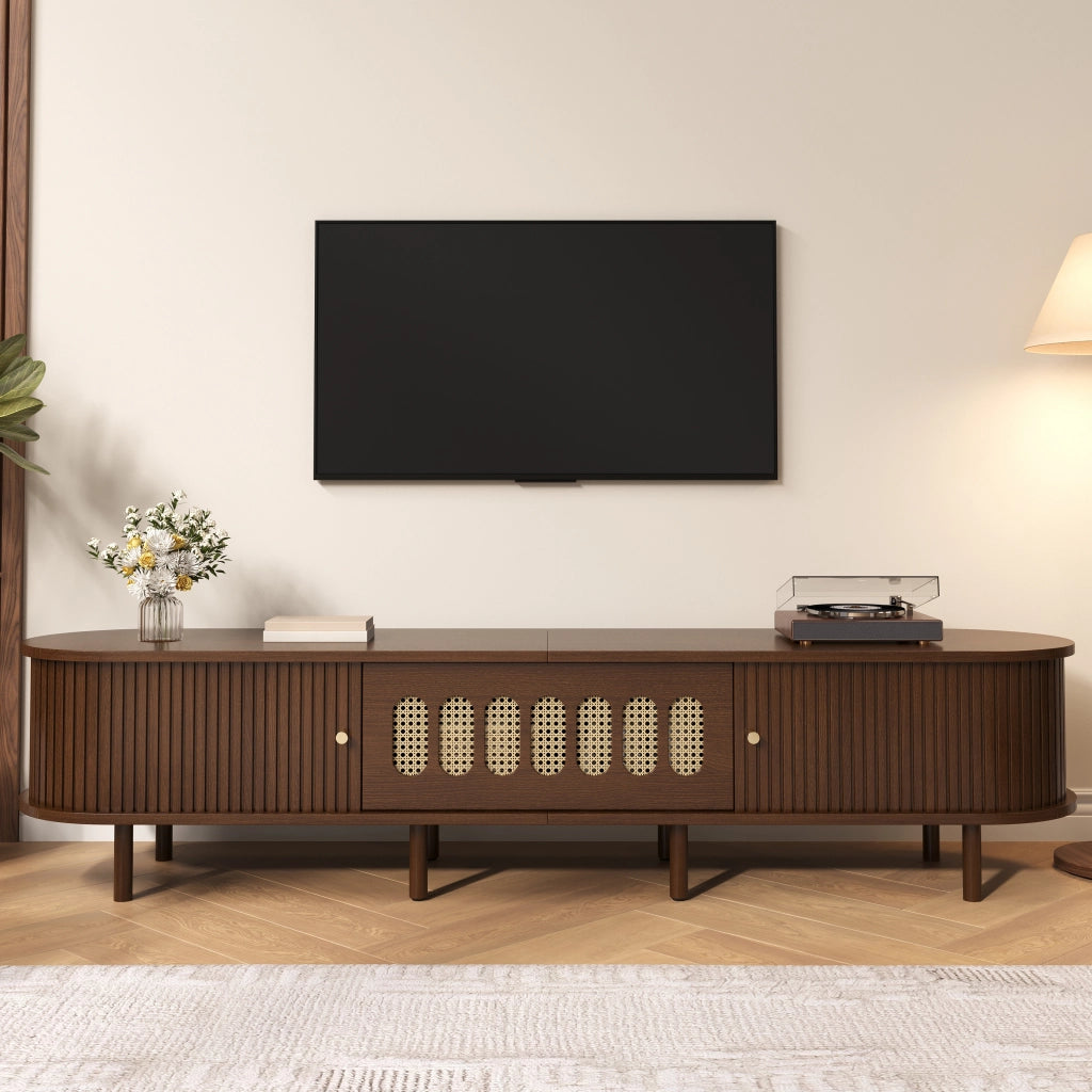 Mobile TV- noce scuro- rattan- anta avvolgibile- 180x40x40 cm- 30 kg