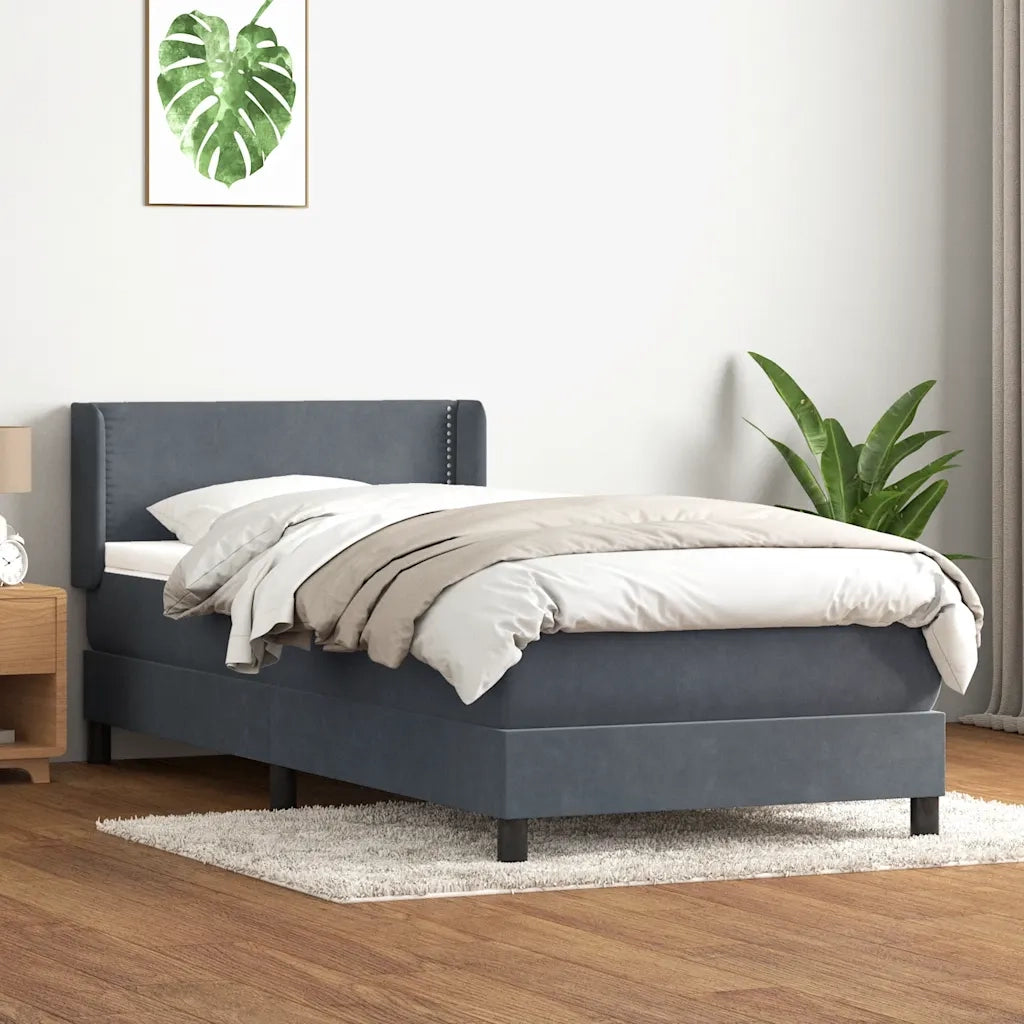 Giroletto a Molle con Materasso Grigio Scuro 90x220 cm Velluto