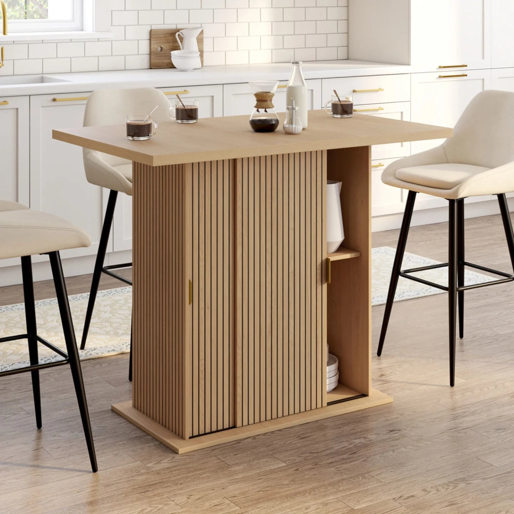 IDMarket - JULIETTE Isola centrale per 4 persone, 110 cm, gamba centrale con contenitore, effetto doghe, doghe in legno