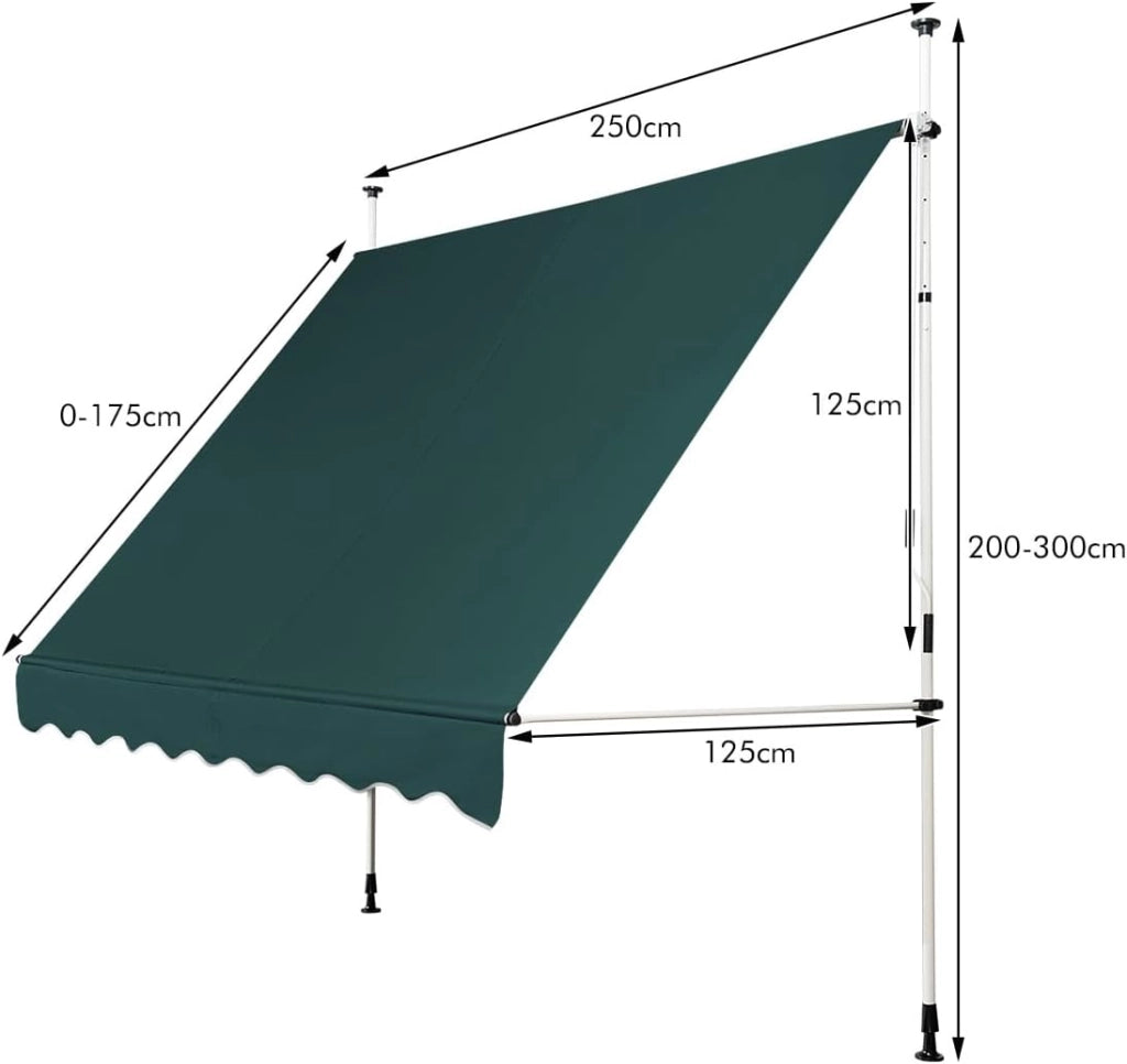 Tenda da Sole per Esterno, Tenda da Sole a Morsetto per Balcone con Struttura Telescopica e Tessuto Resistene ai Raggi Solari, Regolabile in Altezza e in Angolazione (250 cm,Verde)