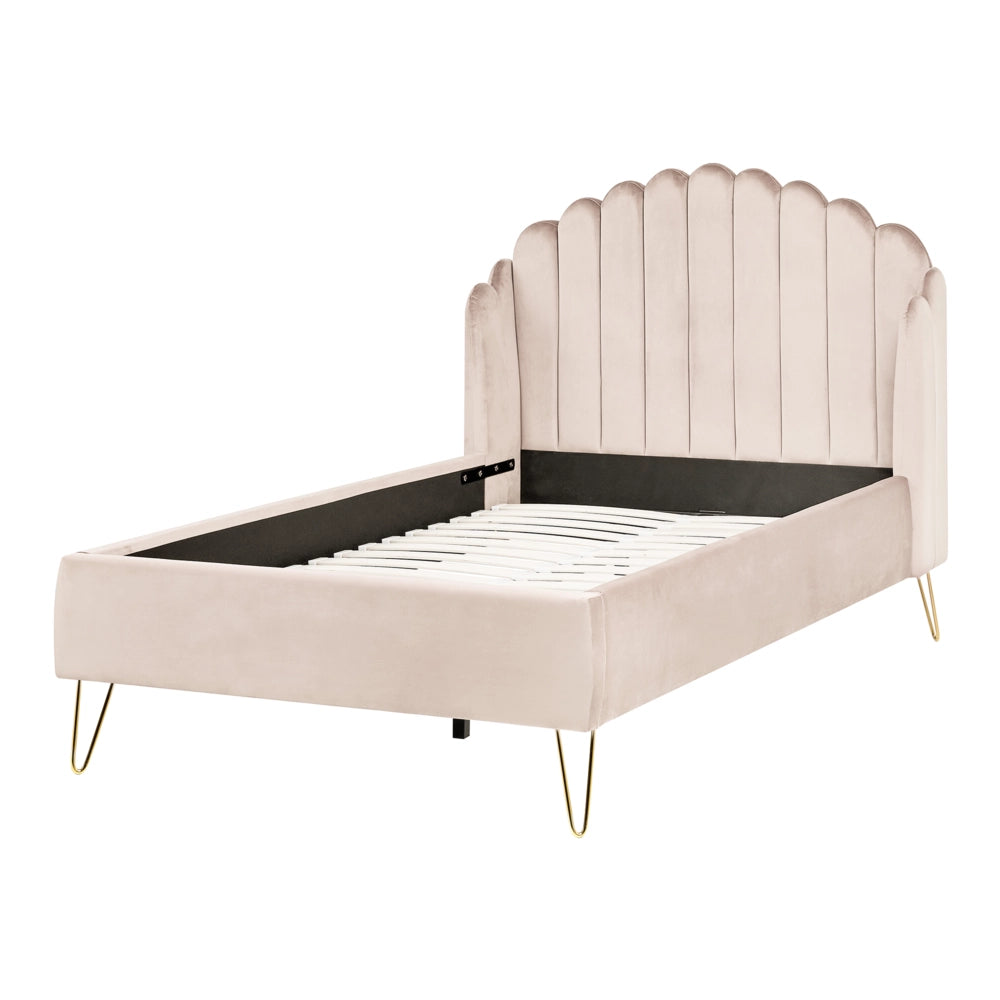 Letto matrimoniale con rete in tessuto beige 120 x 200 cm gambe in metallo testata retro capitonné