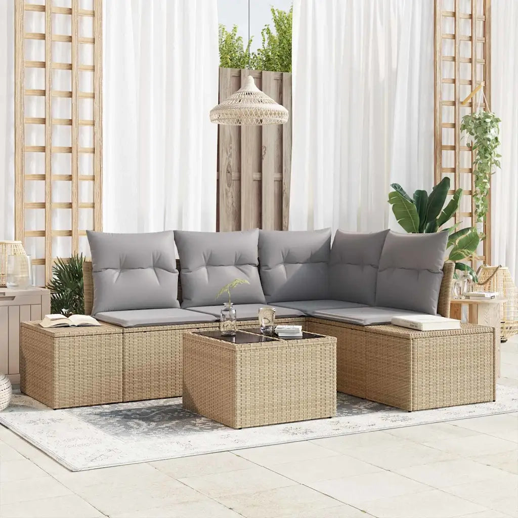 Set Divano da Giardino 5 pcs Beige polyrattan