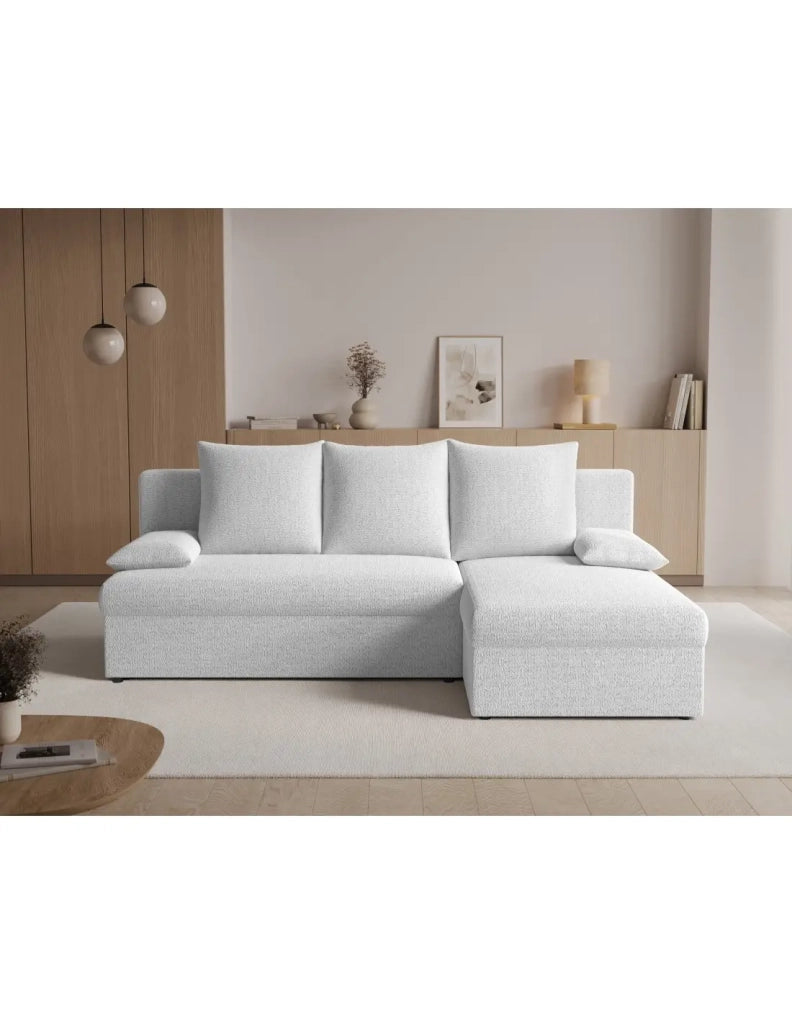 Divano ad angolo Bianco 3 posti piccolo spazio 206x90x146cm GINA