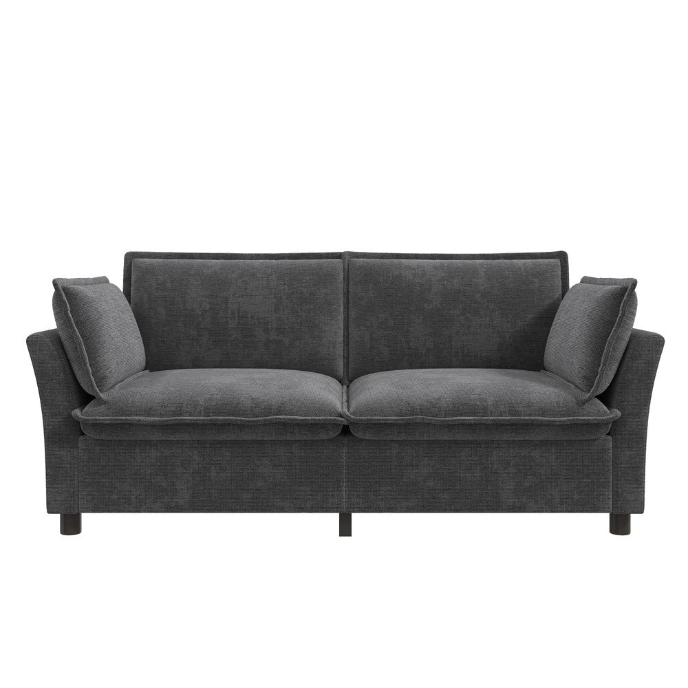 Divano 2 posti in tessuto chenille grigio con braccioli e cuscini ¨C Minimal ¨C modello moderno imbottito per spazi piccoli