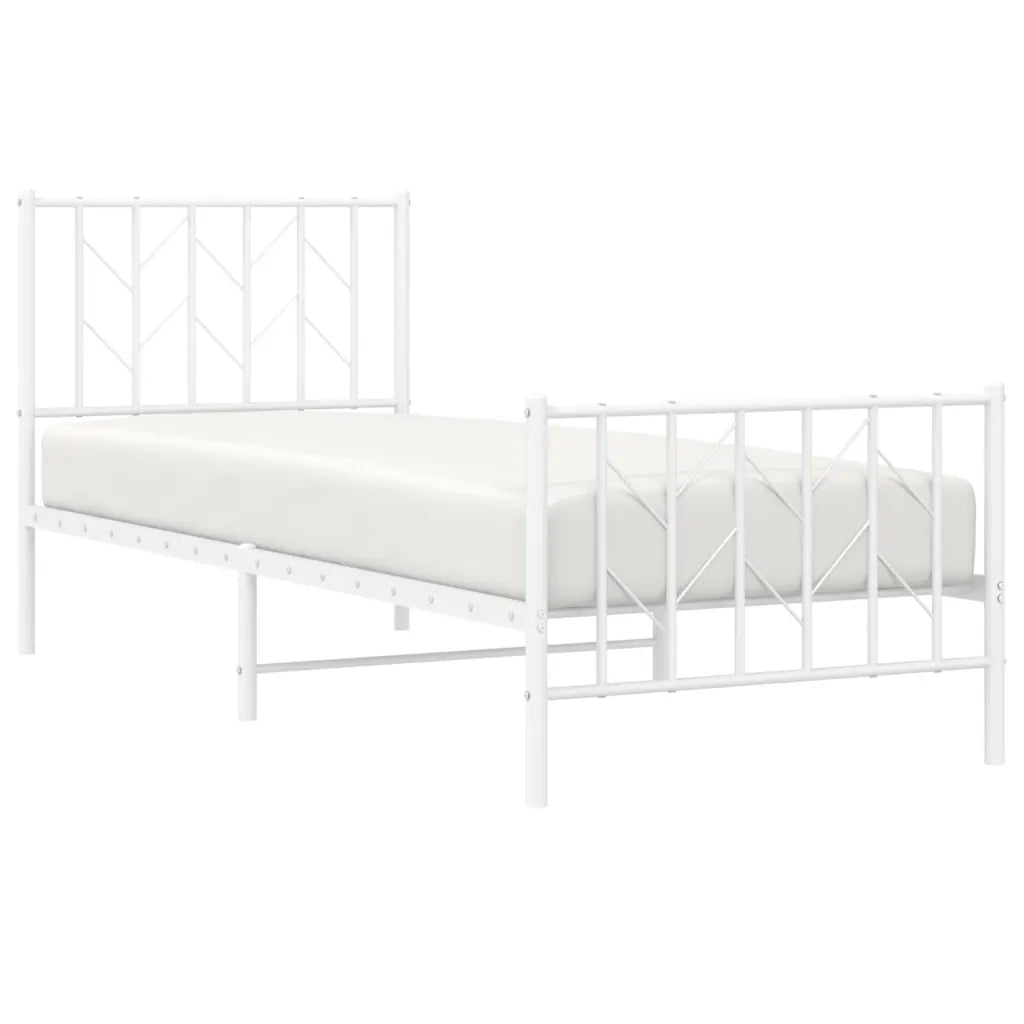 Letto singolo | Letto per adulti | Giroletto con Testiera e Pediera Metallo Bianco 80x200 cm
