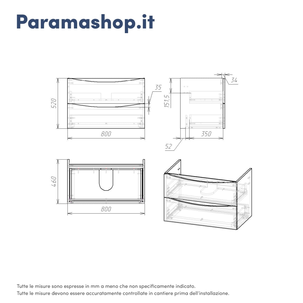 Mobile da bagno sospeso 80cm rovere scuro con lavabo e specchio | Aspen