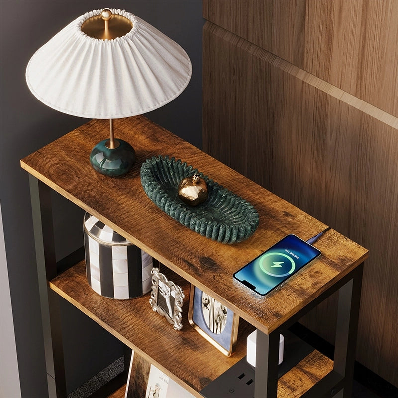 Libreria da soggiorno marrone con porta USB, stile loft rustico