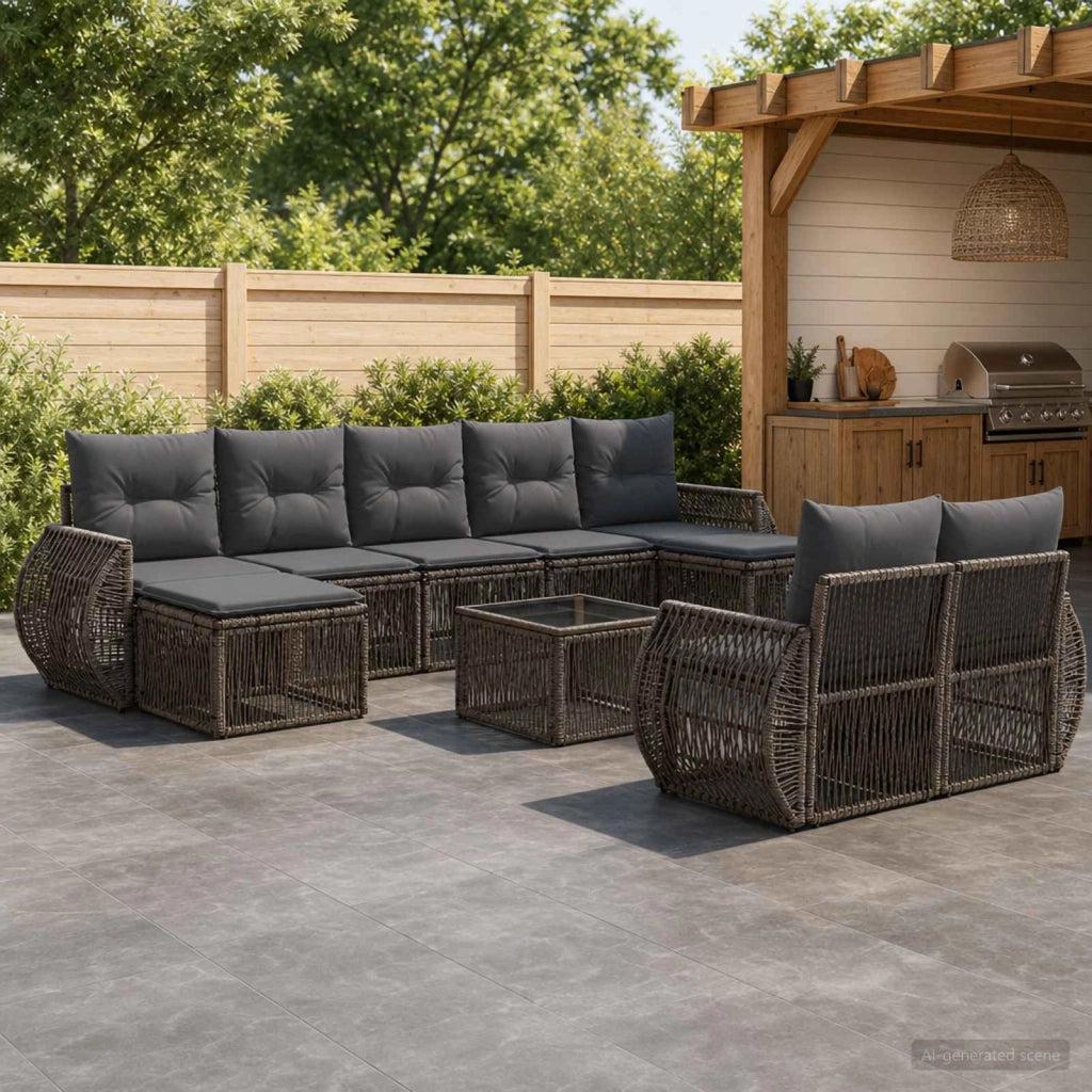Set Divano da Giardino 10 pz Grigio e Grigio Scuro polyrattan 3435548