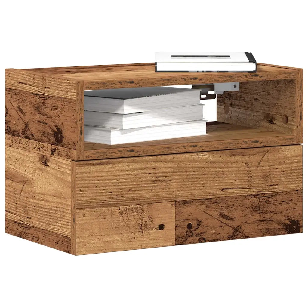 Set di 2 Comodini | Armadio da Notte | Mobiletto da notte a Muro Legno Antico 45x26x28,5 cm