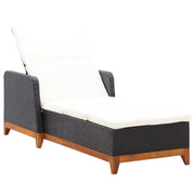 Lettino Prendisole Polyrattan e Legno Massello di Acacia Nero cod mxl 5720