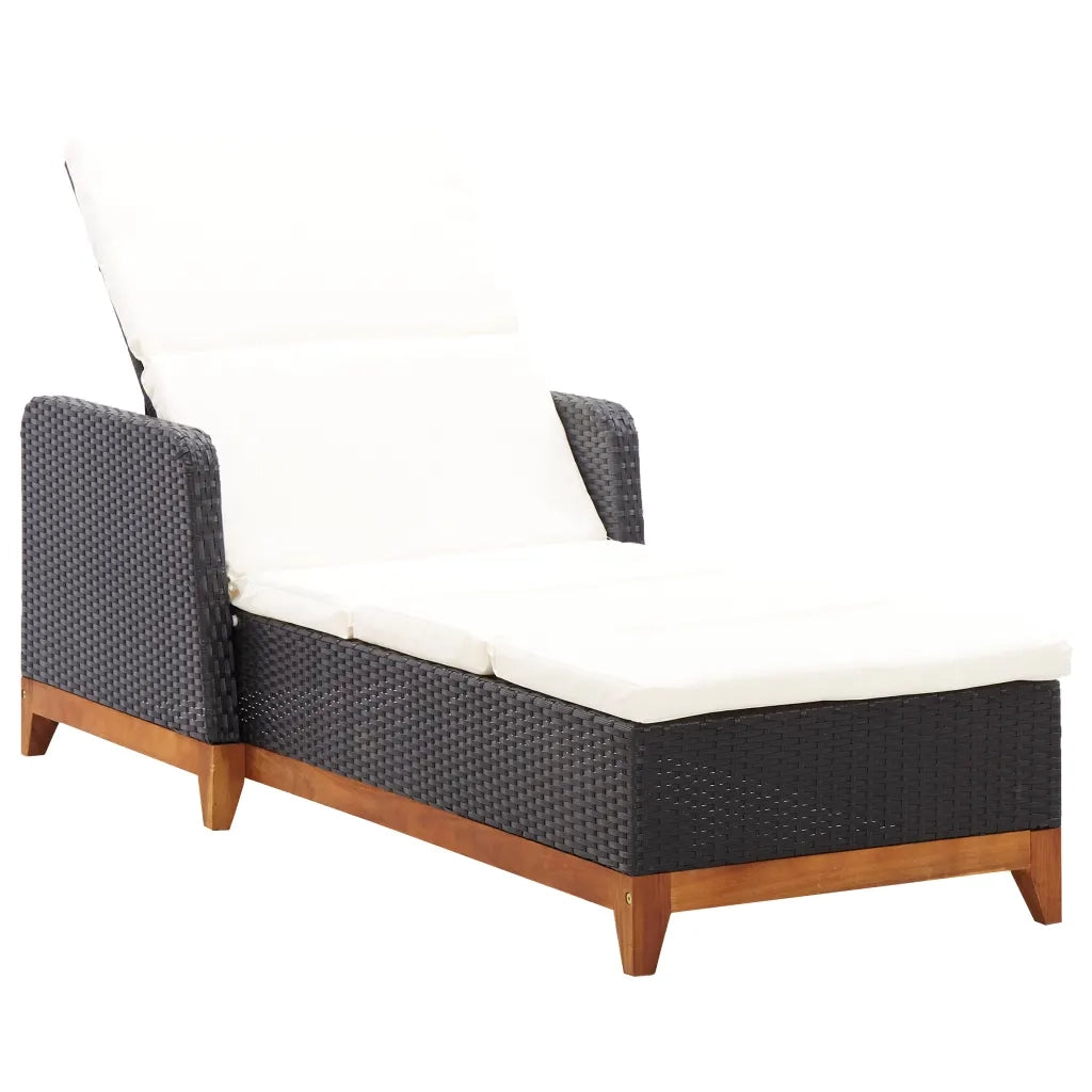 Lettino Prendisole Polyrattan e Legno Massello di Acacia Nero cod mxl 5720