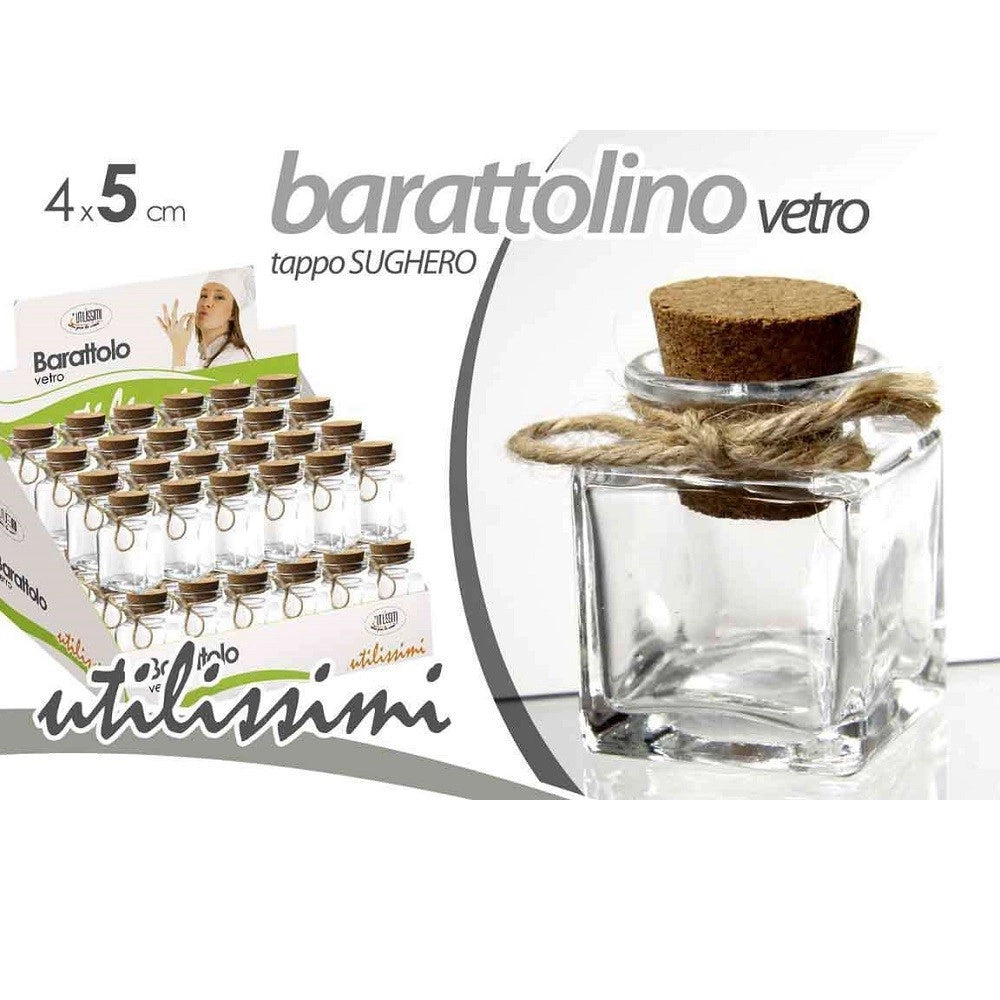 Trade Shop - Set 48 Pz Barattolo Barattolino Tappo Sughero Bomboniera In Vetro 4x5cm 715778 -