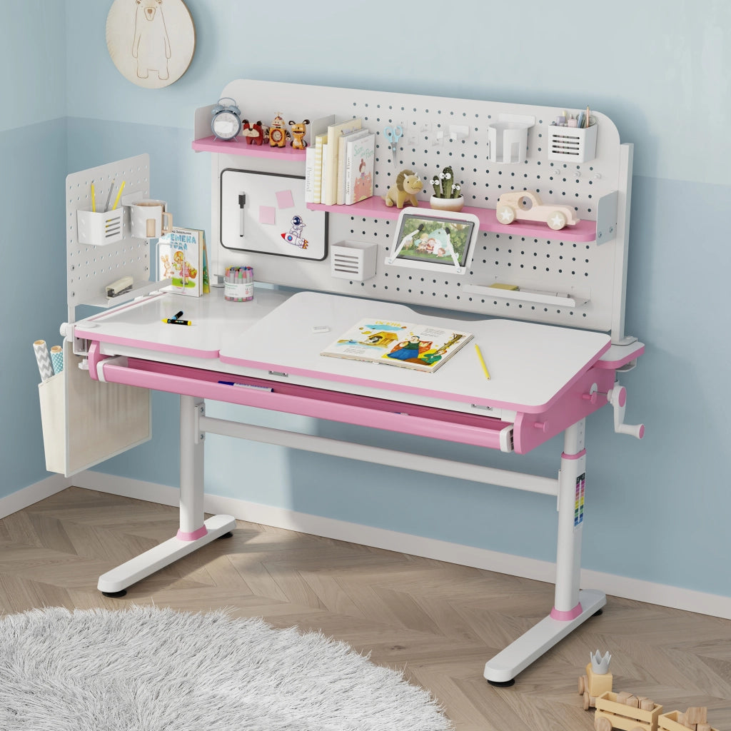 Organizzatore Sauda Pannello Forato da Scrivania con Morsetti 114x68 cm - Bianco/Rosa [en.casa]