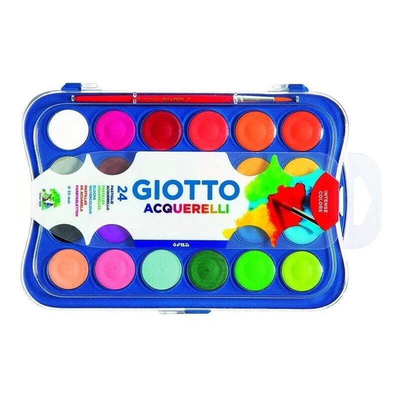 GIOTTO ACQUERELLI IN 24 COLORI PASTIGLE DA 30 MM CON PENNELLO