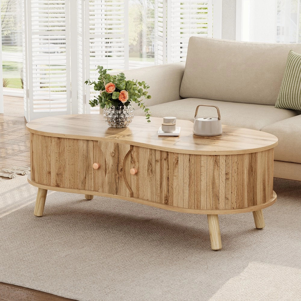 Tavolino da Caff¨¨ con 2 Ante Scorrevoli ¨C Xylo ¨C MDF, Legno Massello, Effetto Legno