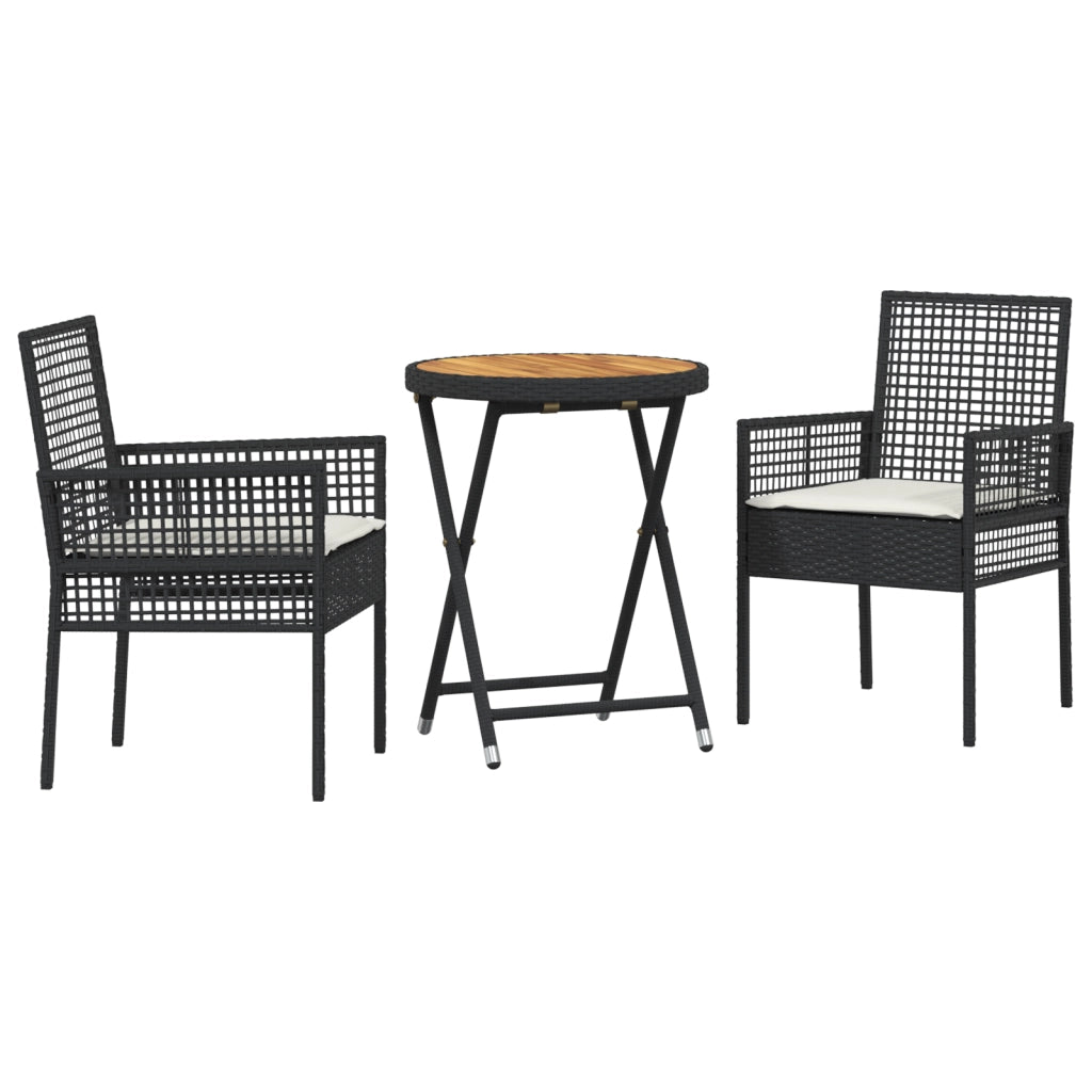 Set Bistro da Giardino in 3 Pezzi con Cuscini - Rattan Nero