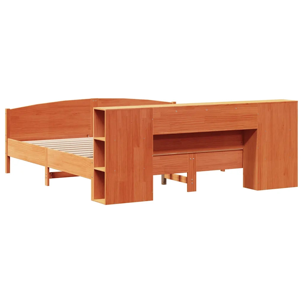 Letto Libreria senza Materasso Marrone Cera 200x200 cm in Pino 3323055