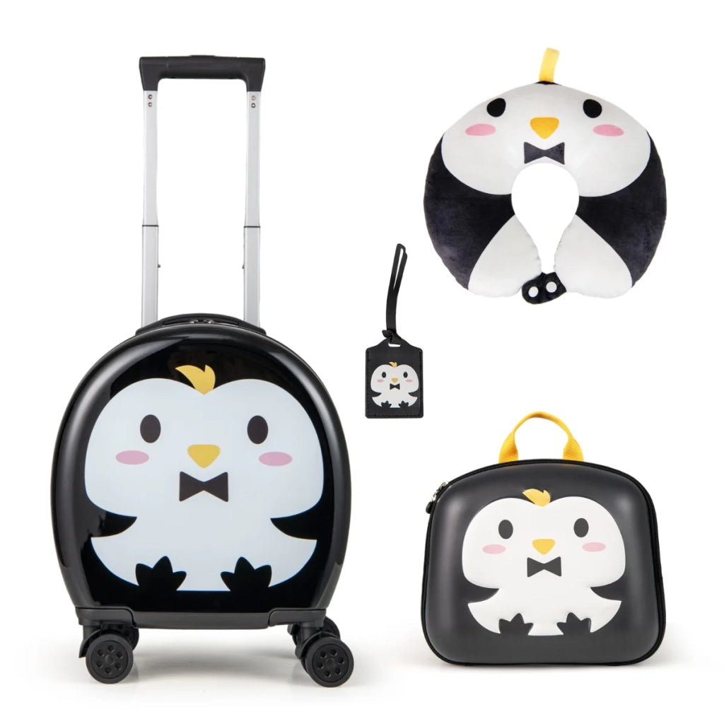 Set di 4 valigie per bambini: valigia 38 x 21 x 44-77 cm zaino 25 x 9 x 21 cm cuscino da viaggio per il collo ABS nero 20_0011834