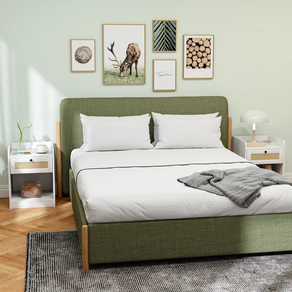 Comodino con cassetto e fronte in rattan ¨C Zephmum ¨C 40x40x53 cm bianco