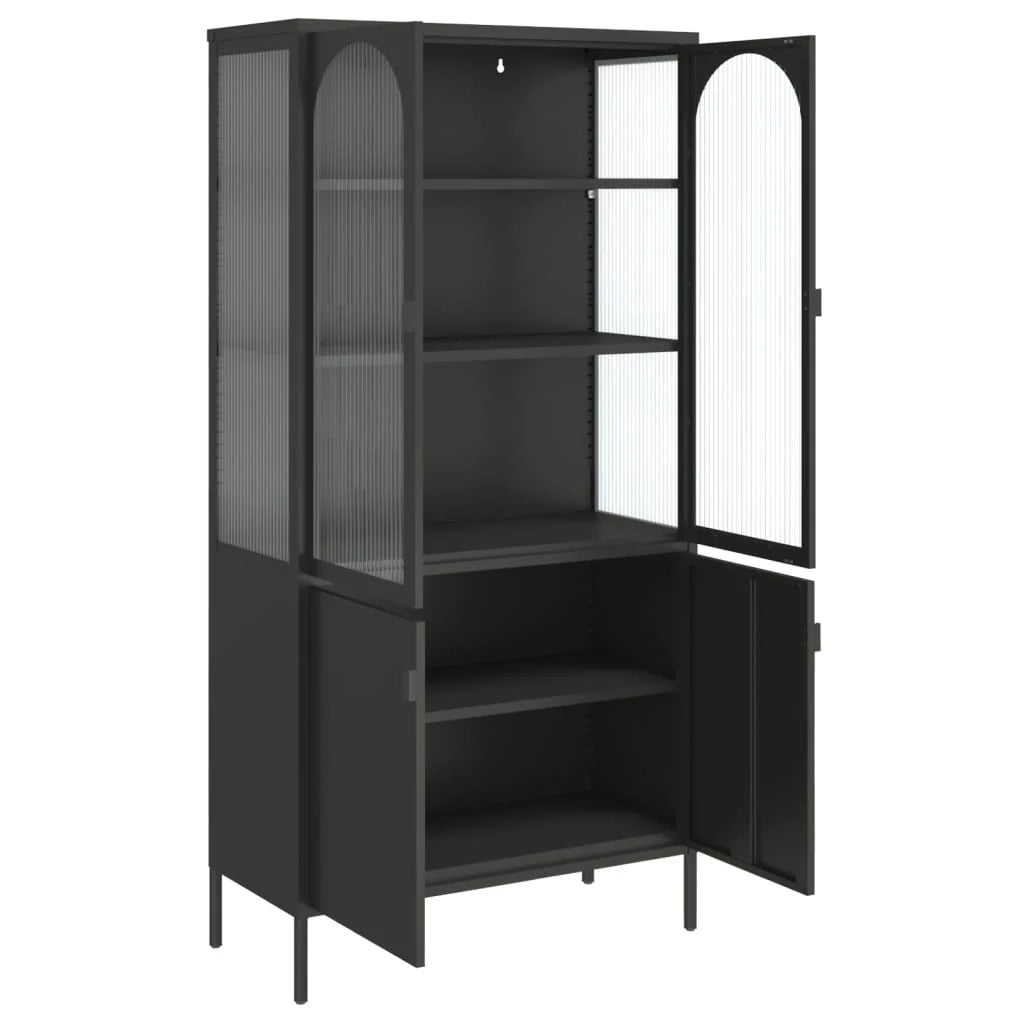 Buffet credenza cassettiera armadio mobile contenitore organizer per cucina soggiorno salotto alto 90 x 40 x 180 cm vetro e acciaio nero 02_0035140