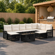 Set Divano da Giardino 10 pz Nero e Bianco Crema polyrattan 3436726