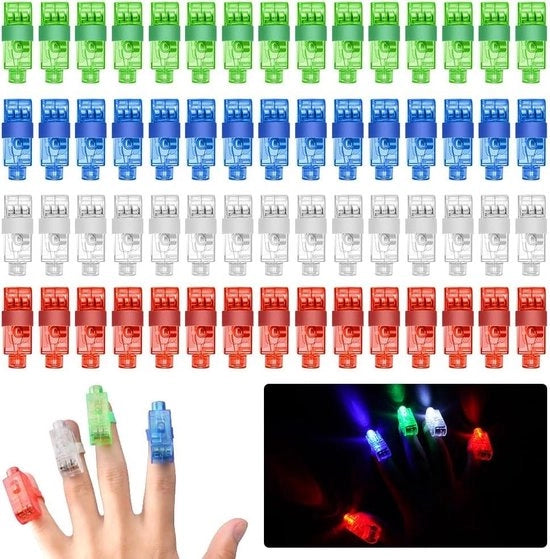 Lanterne a LED per bambini - 60 pezzi - 4 colori - lampade a LED per dita - giocattoli con fluorescenza - accessori per feste di Halloween e Natale.