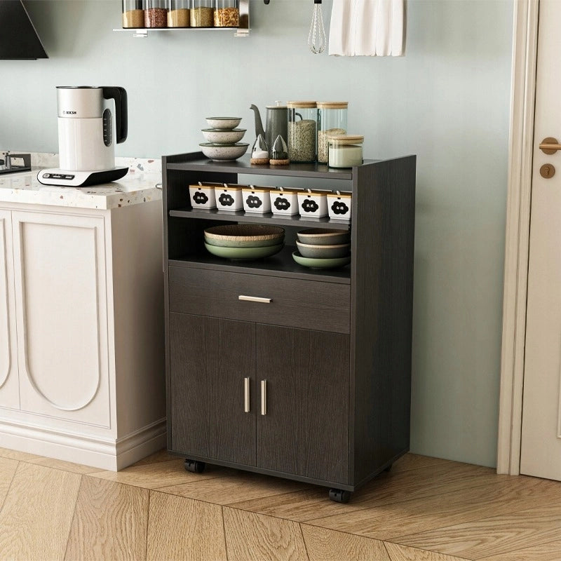 Mobile da cucina su ruote, carrello moderno, tavolo-scaffale su ruote, stile loft, nero