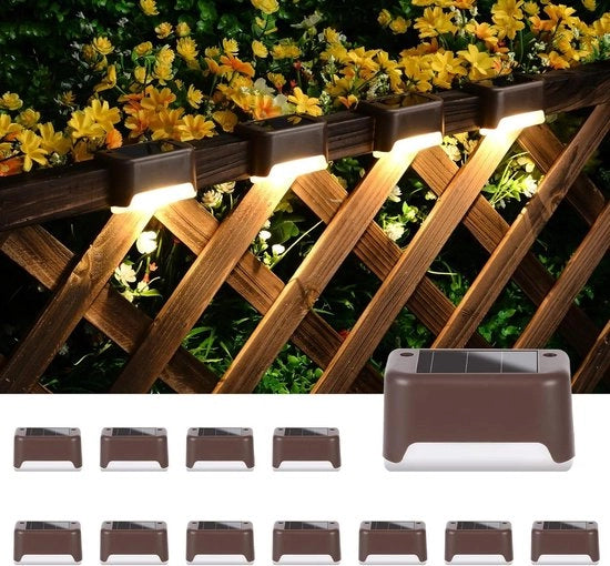 Illuminazione solare per esterni - 12 pezzi di lampade per recinzioni, scale, giardini e terrazze (bianco caldo)
