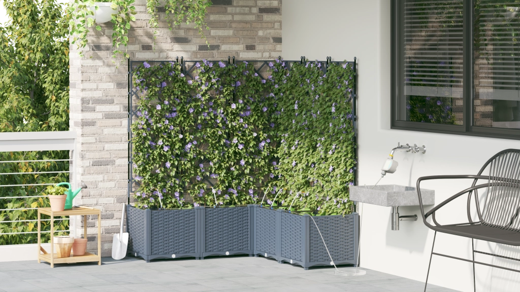 Piante da giardino  con sistema di irrigazione 5 pezzi Grigio chiaro