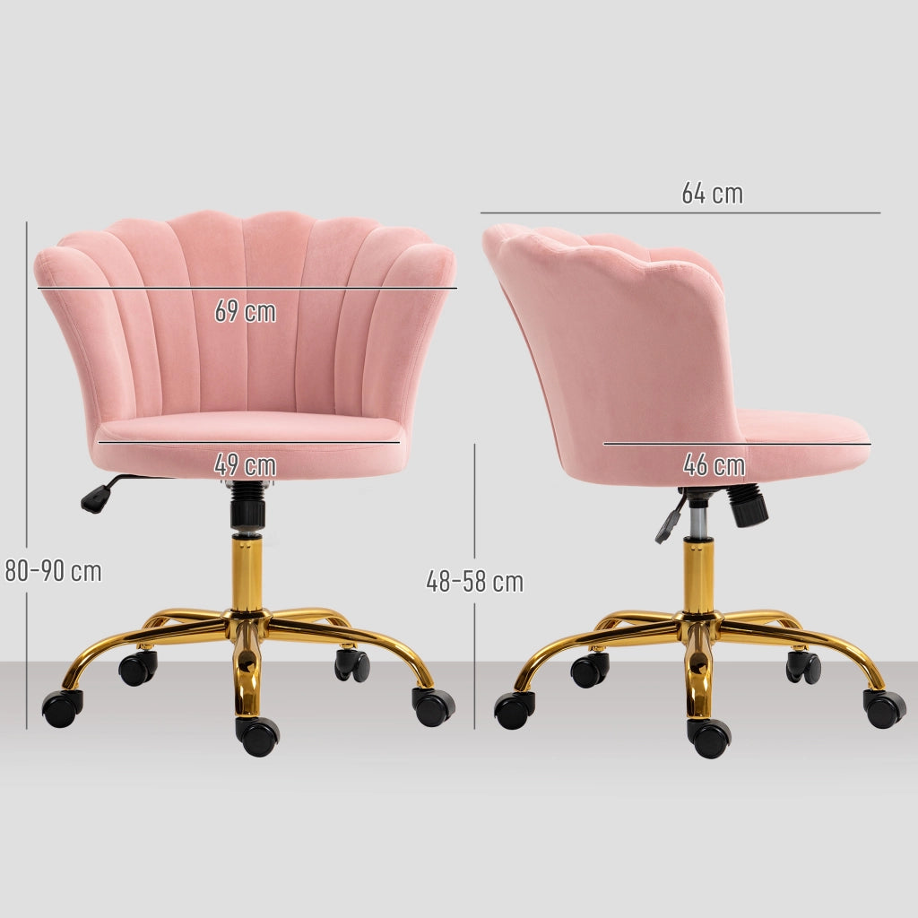 Sedia da Ufficio in Velluto Rosa ¨C Xylo ¨C Schienale a Petalo, Altezza Regolabile 80-90cm