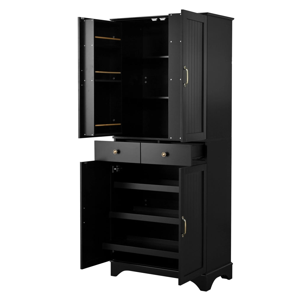 Armadio alto 77x40x181 cm con ripiani regolabili e cassetti in MDF nero