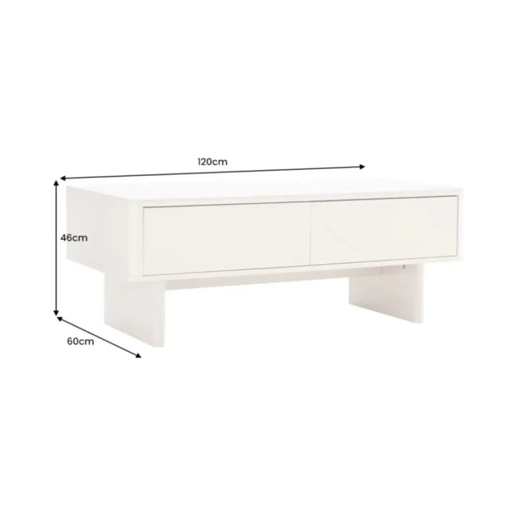 Tavolino chic MIYA 120 cm – Piano in ceramica effetto marmo bianco e 2 cassetti