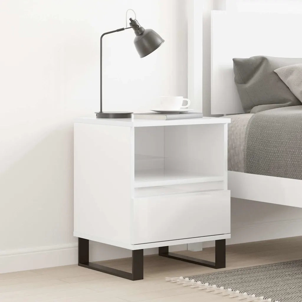 Comodino | Armadio da Notte | Mobiletto da notte Bianco Lucido 40x35x50 cm in Legno Multistrato