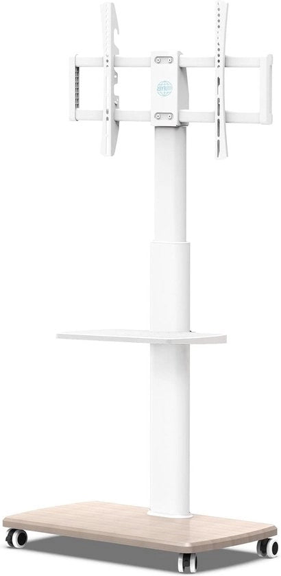 Scaffale per TV portatile con piede in legno - 32-70 pollici - Rotativo & Regolabile in altezza - Massimo VESA 600x400mm - Scaffale per TV portatile in bianco