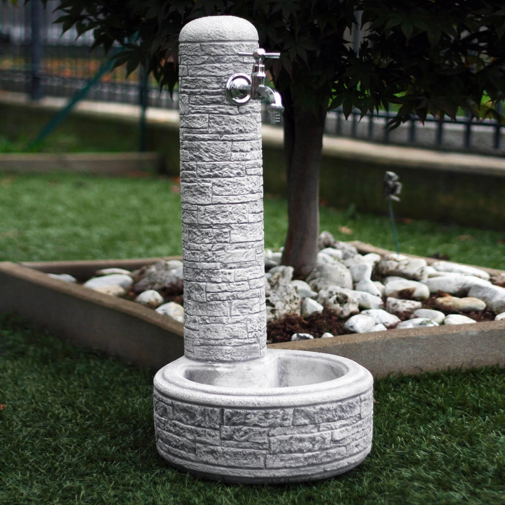 Fontana da Giardino Senza Rubinetto in Cemento Granulato di Marmo Brumano Grigio