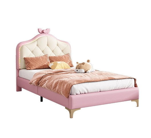 Letto singolo 90x200 cm rosa e bianco in PU con striscia LED