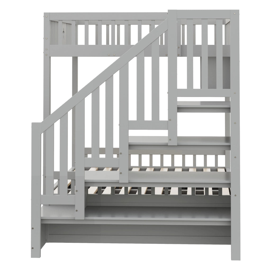 Letto a soppalco 140x200 cm con vano idraulico, scala contenitore e scaffali