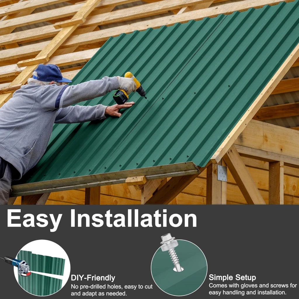 12 lamiere trapezoidali zincate, 1295 x 450 mm, per tetto con guanti e viti, piastre ondulate, 7 m², verde