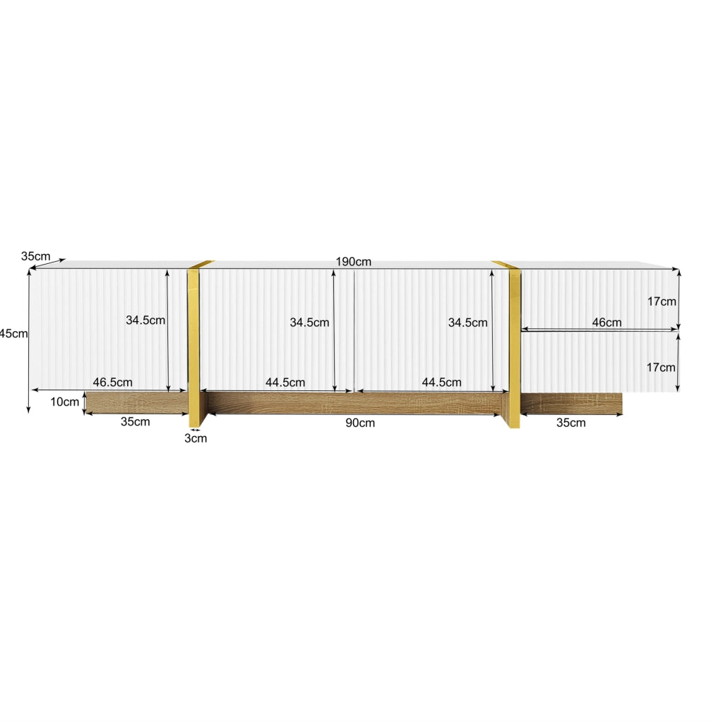 Set mobile TV e sideboard con frontali scanalati; MDF e pannello truciolare; bianco