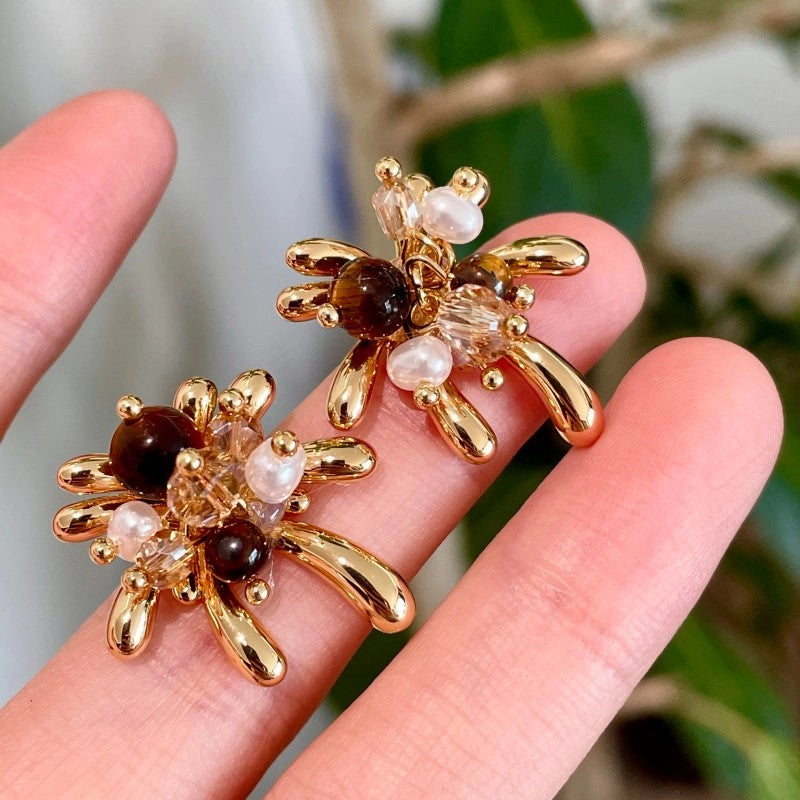 Orecchini Golden Firework Pearl Crystal Tiger Eye
