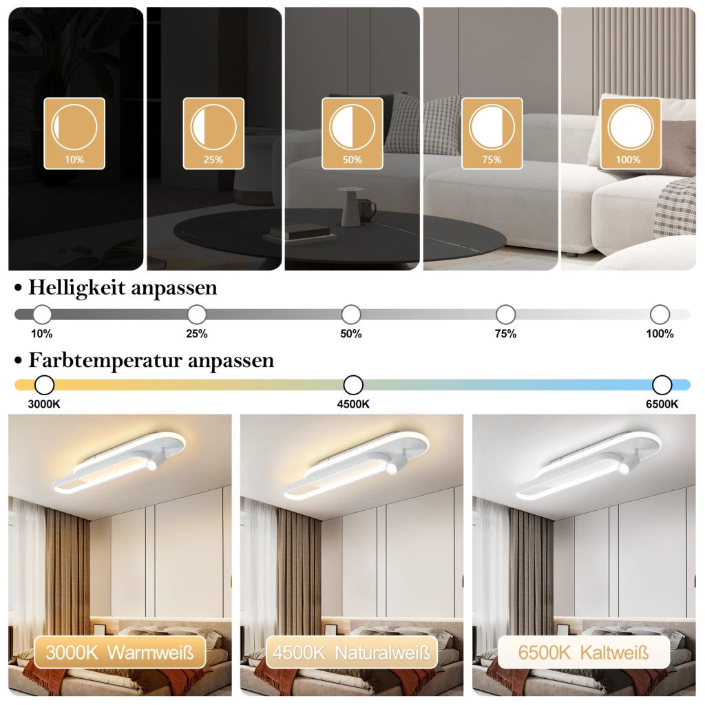 ZMH Lampada da soffitto plafoniera LED 46W bianca dimmerabile con 1 faretto telecomando per soggiorno