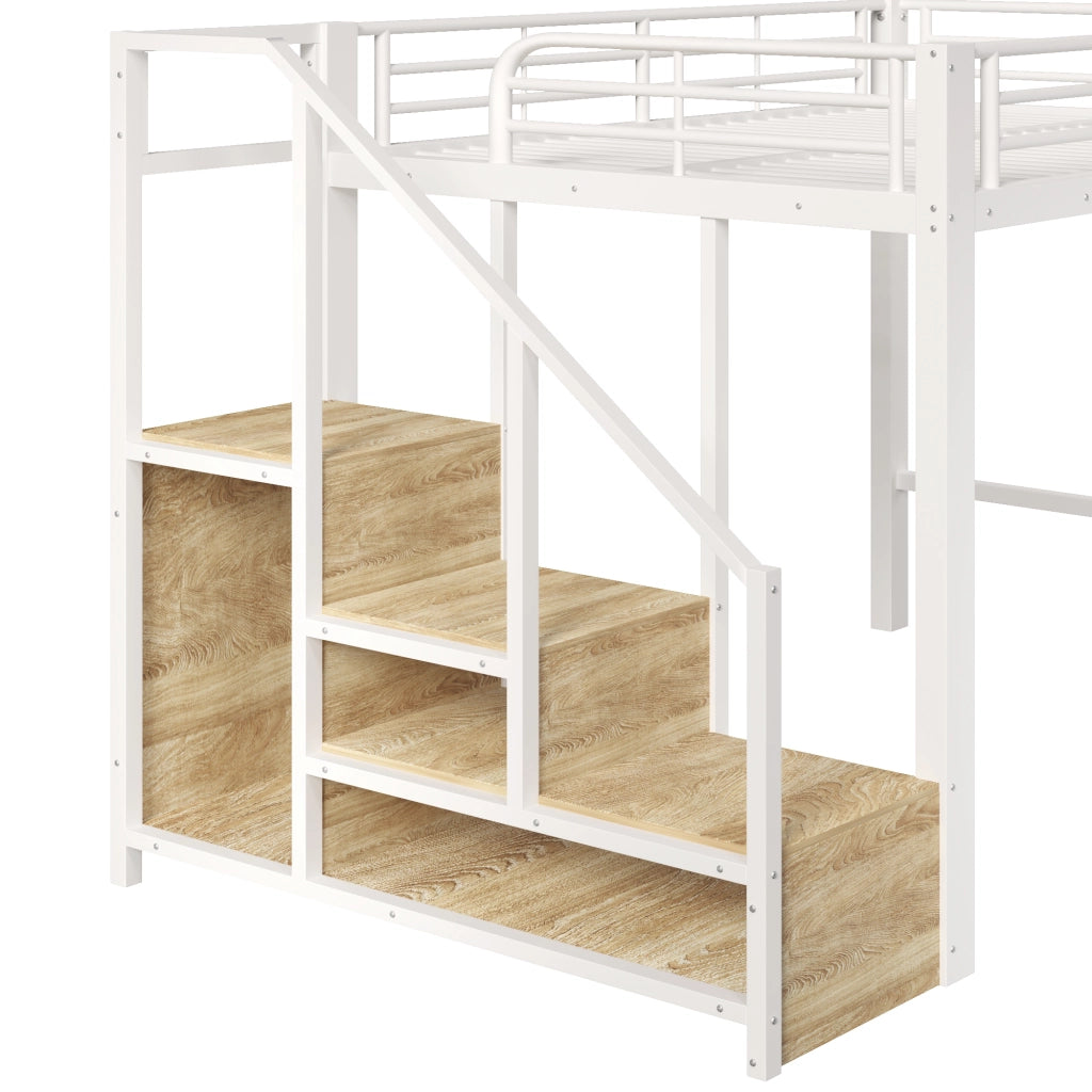 Letto a Soppalco 140x200 cm; Cassetti; Appenderia e Scala contenitore - Bianco