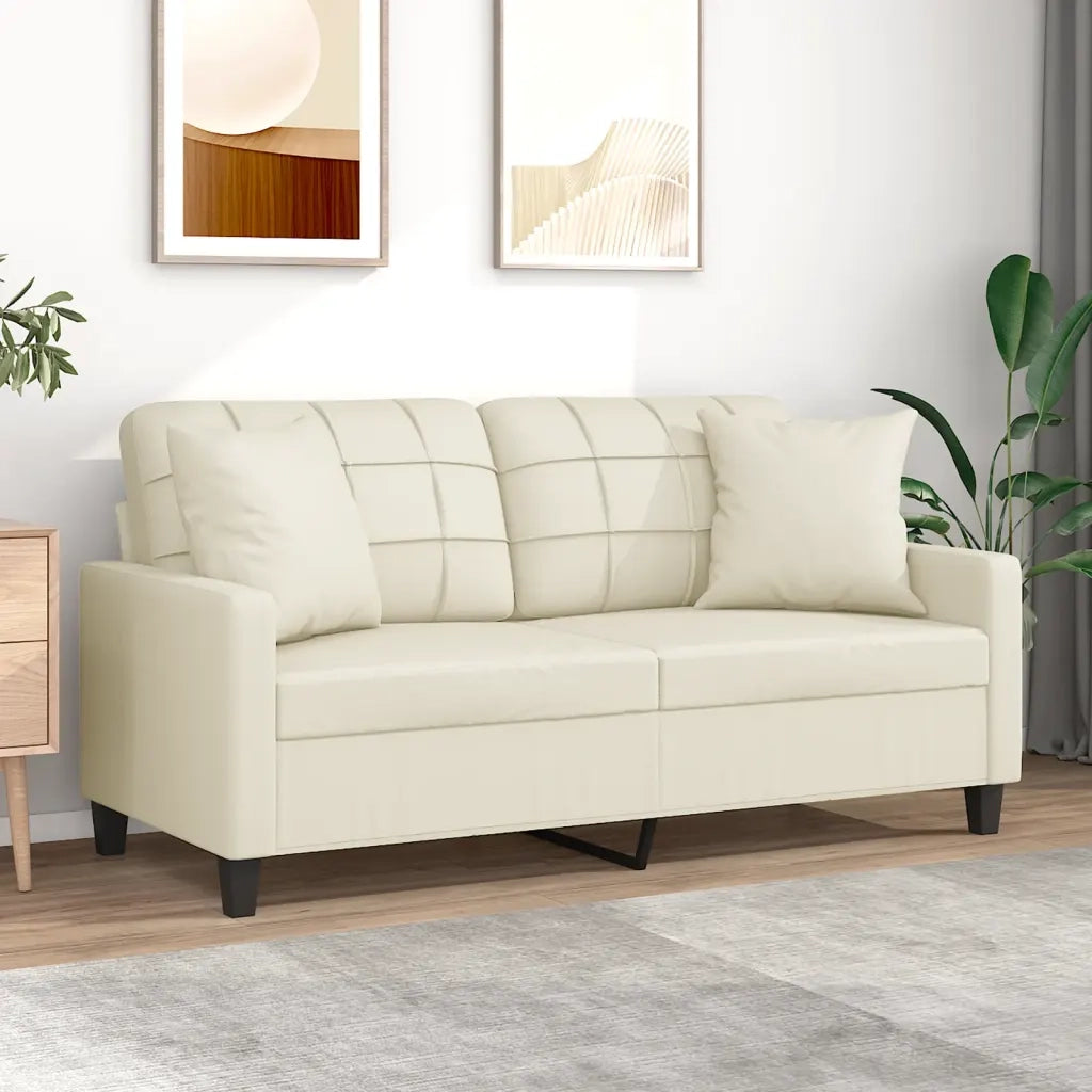 Divano a 2 Posti con Cuscini-Sofa 2 Posti con Cuscini Crema 140 cm in Similpelle 846513