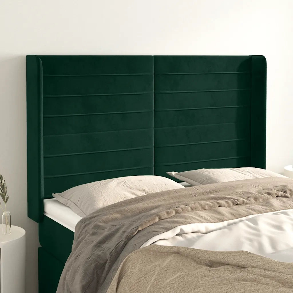 Testiera | Testata ad Orecchio Verde Scuro 147x23x118/128cm in Velluto