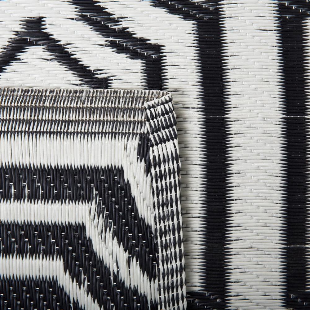 Tappeto per esterno Mat Nero Sintetico 90 x 180 cm Reversibile Motivo Geometrico Eco Friendly Moderno