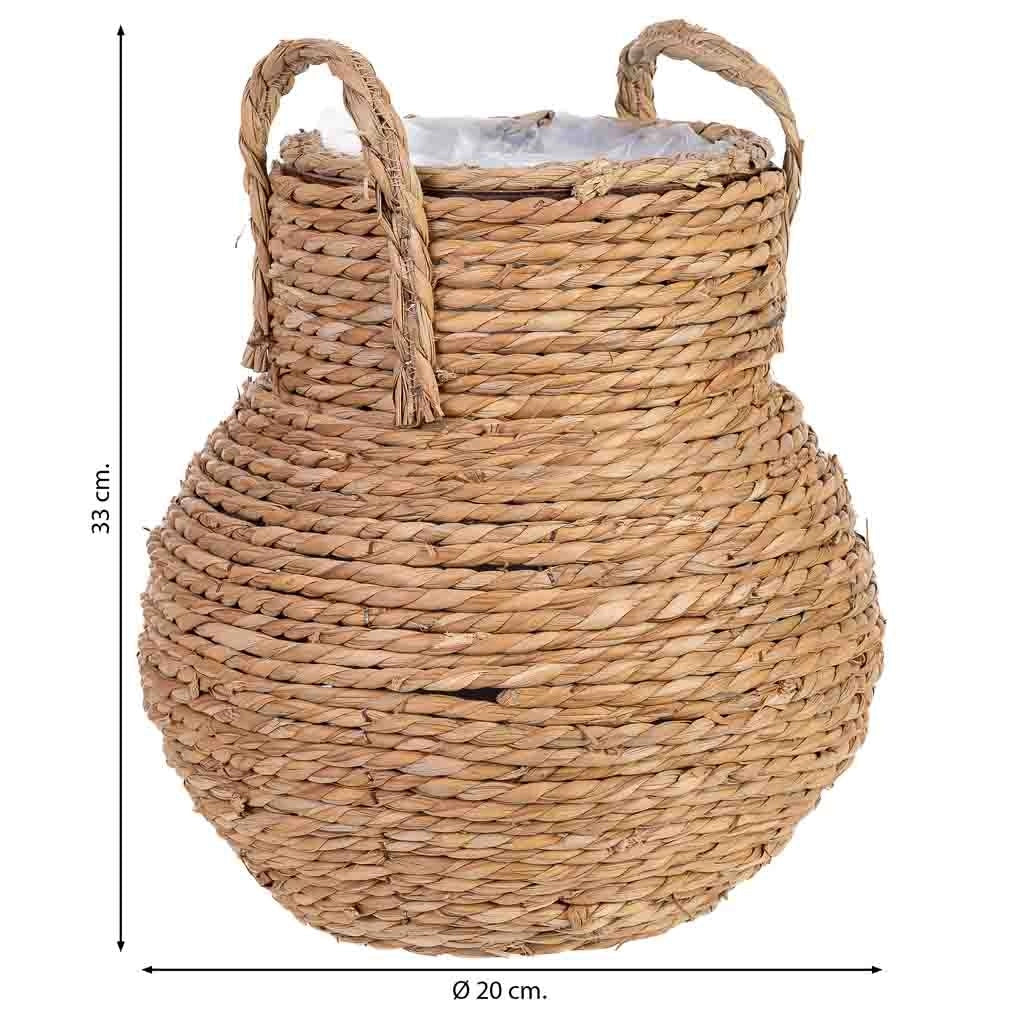 Vaso decorativo in corda con manici cm 20x20x33h